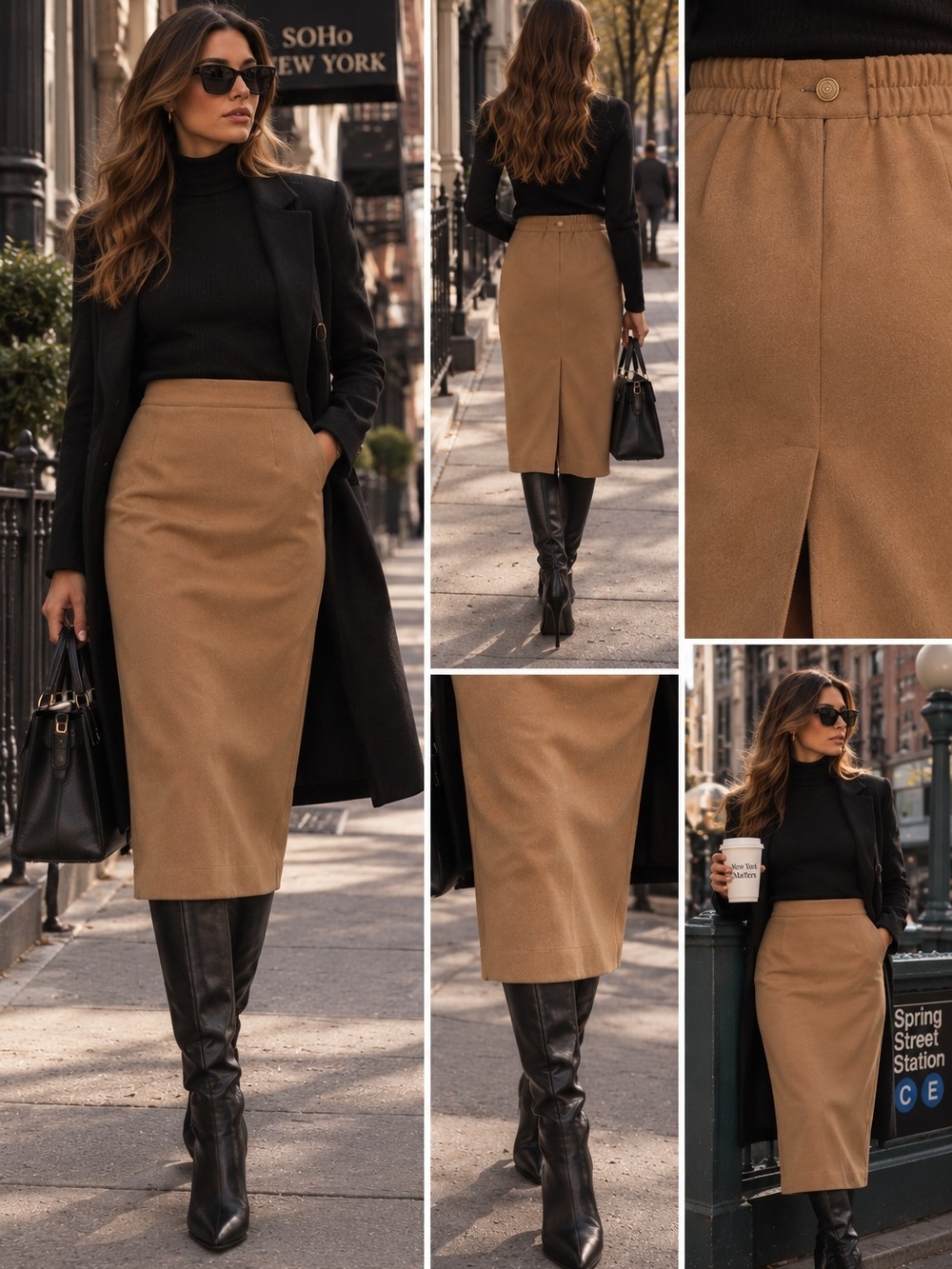 Classic Camel Midi Pencil Skirt - Elegant Everyday Style